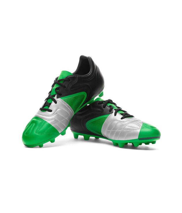 Green and silver agility soccer cleats